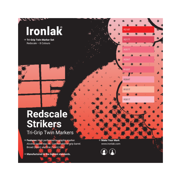 Ironlak Strikers Redscale Graphic Marker 8 Pack - Broad Nib